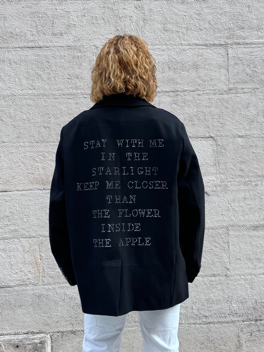 Premium Taş Baskılı Astarlı Yırtmaçlı Parlak Pamuklu Blazer Ceket