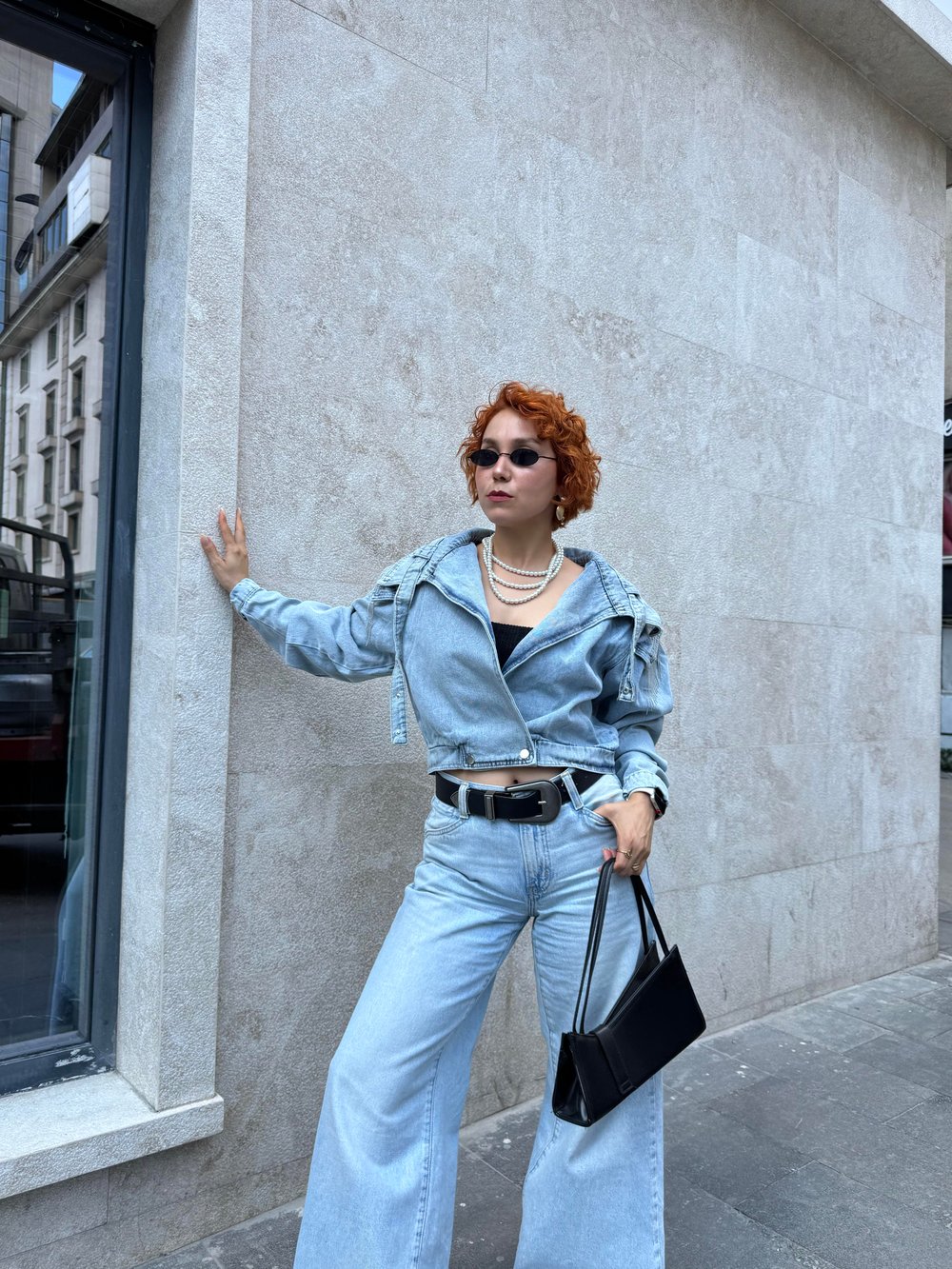 Premium Tasarım Balon Kol Aksesuar Detaylı Bomber Denim Kot Ceket