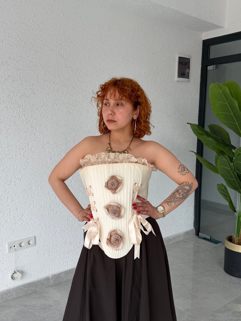 Premium Tasarım Taş Baskılı Helen Korse Bluz