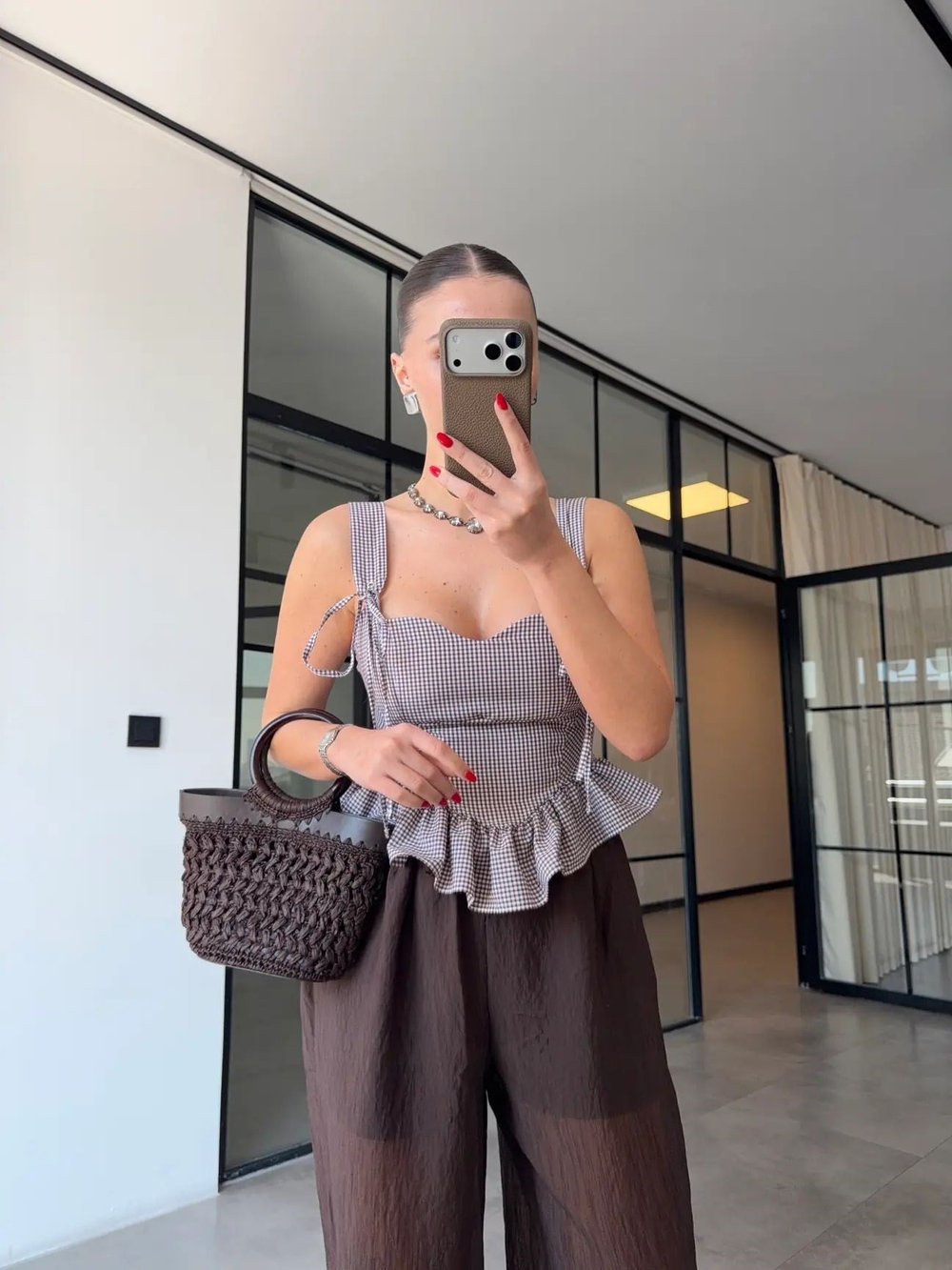 Premium  Trend Ekoseli Korse Bluz