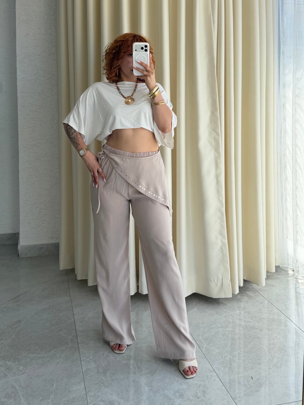 Premium Trend Modal Şallı Pul Detaylı Bol Paça Pantolon