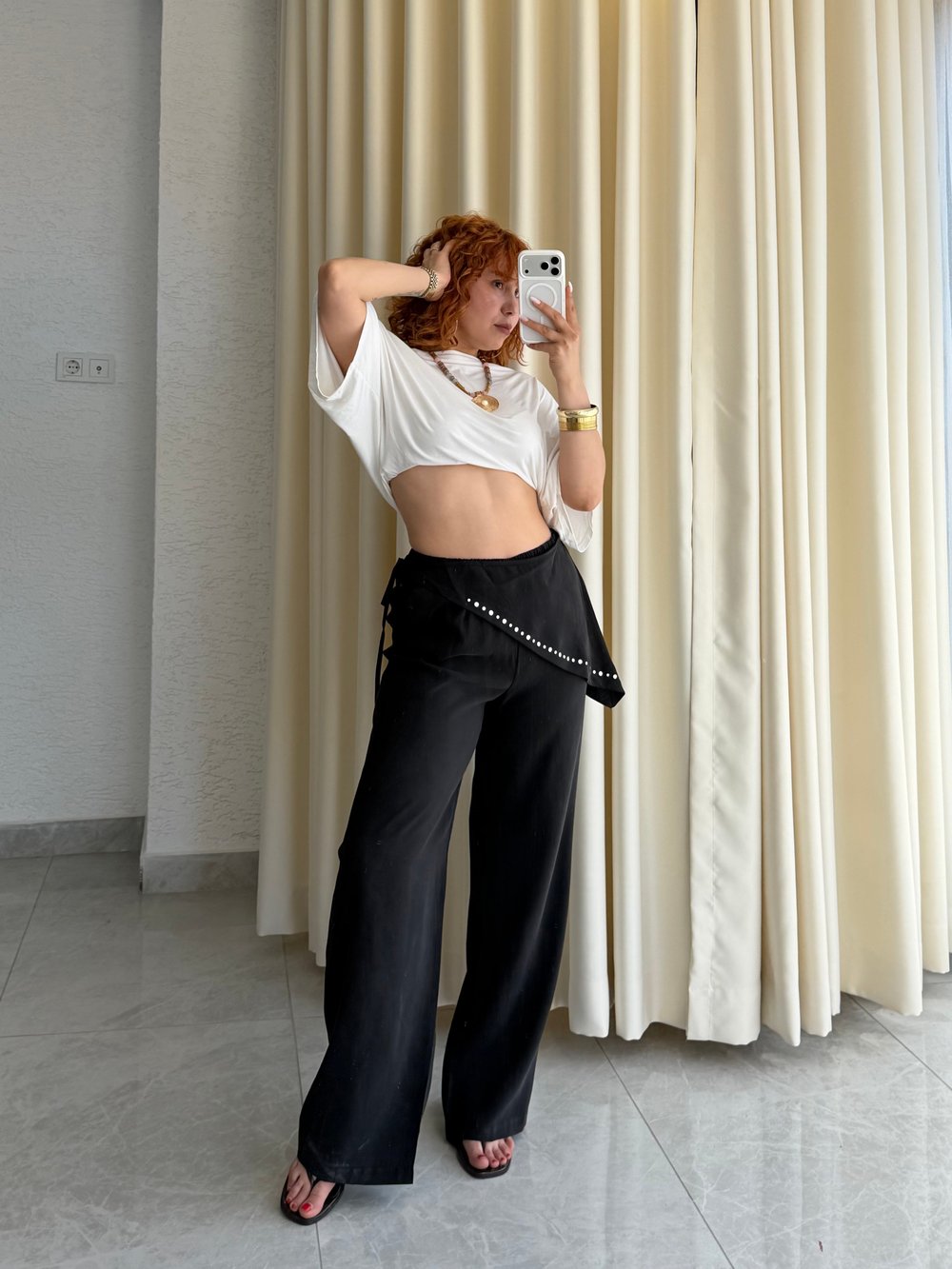 Premium Trend Modal Şallı Pul Detaylı Bol Paça Pantolon