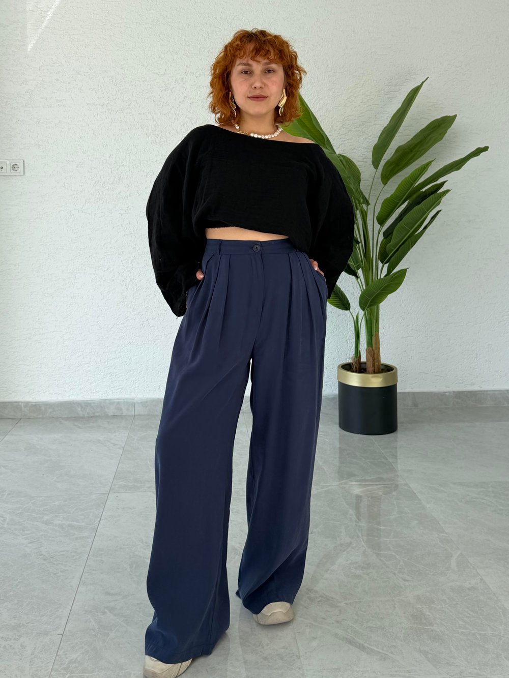 Premium Trend Yazlık Pileli Palazzo Bol Paça Pantolon