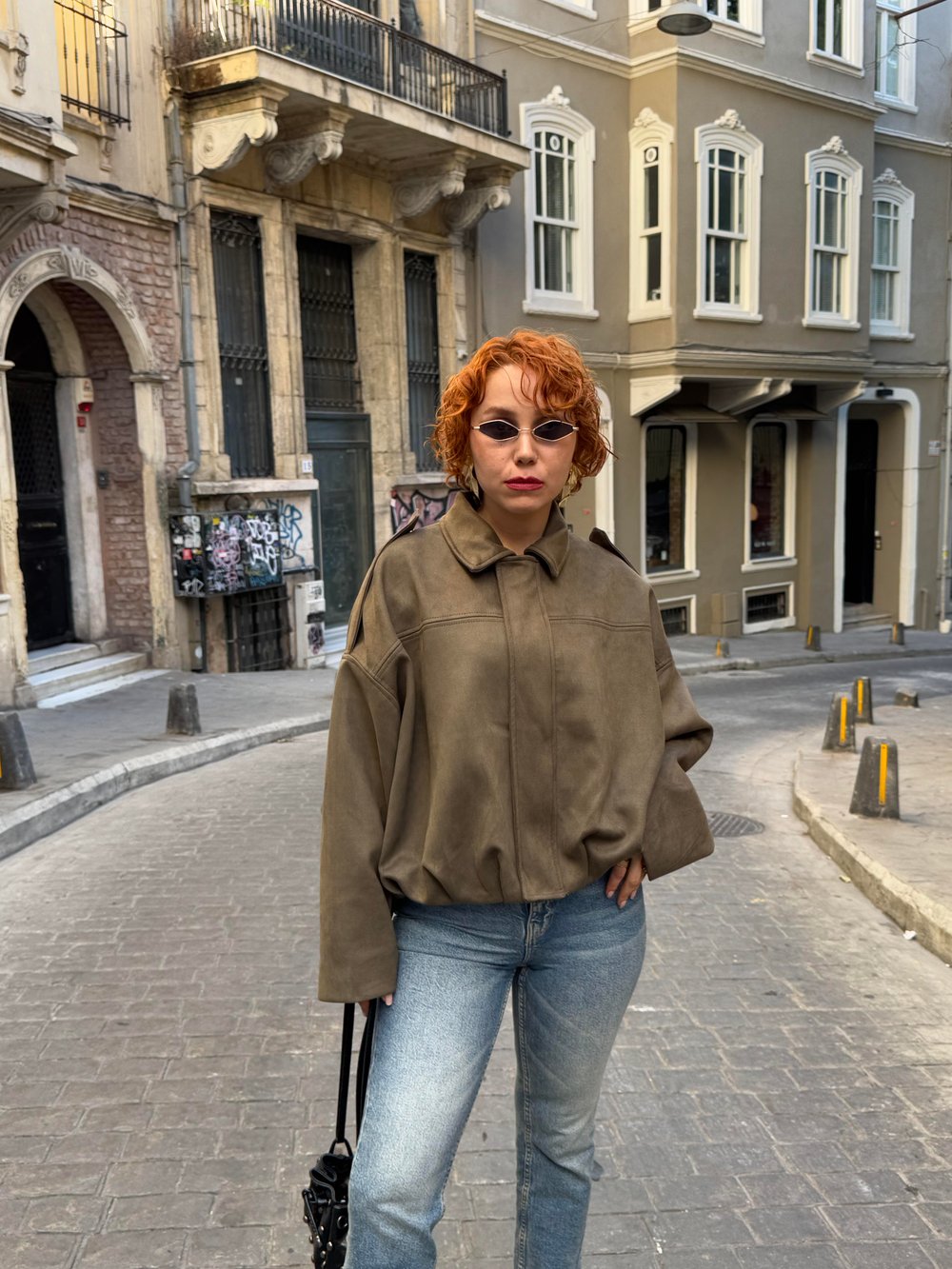 Trent Viral Yarasa Düşük Kol Oversize Süet Bomber Ceket