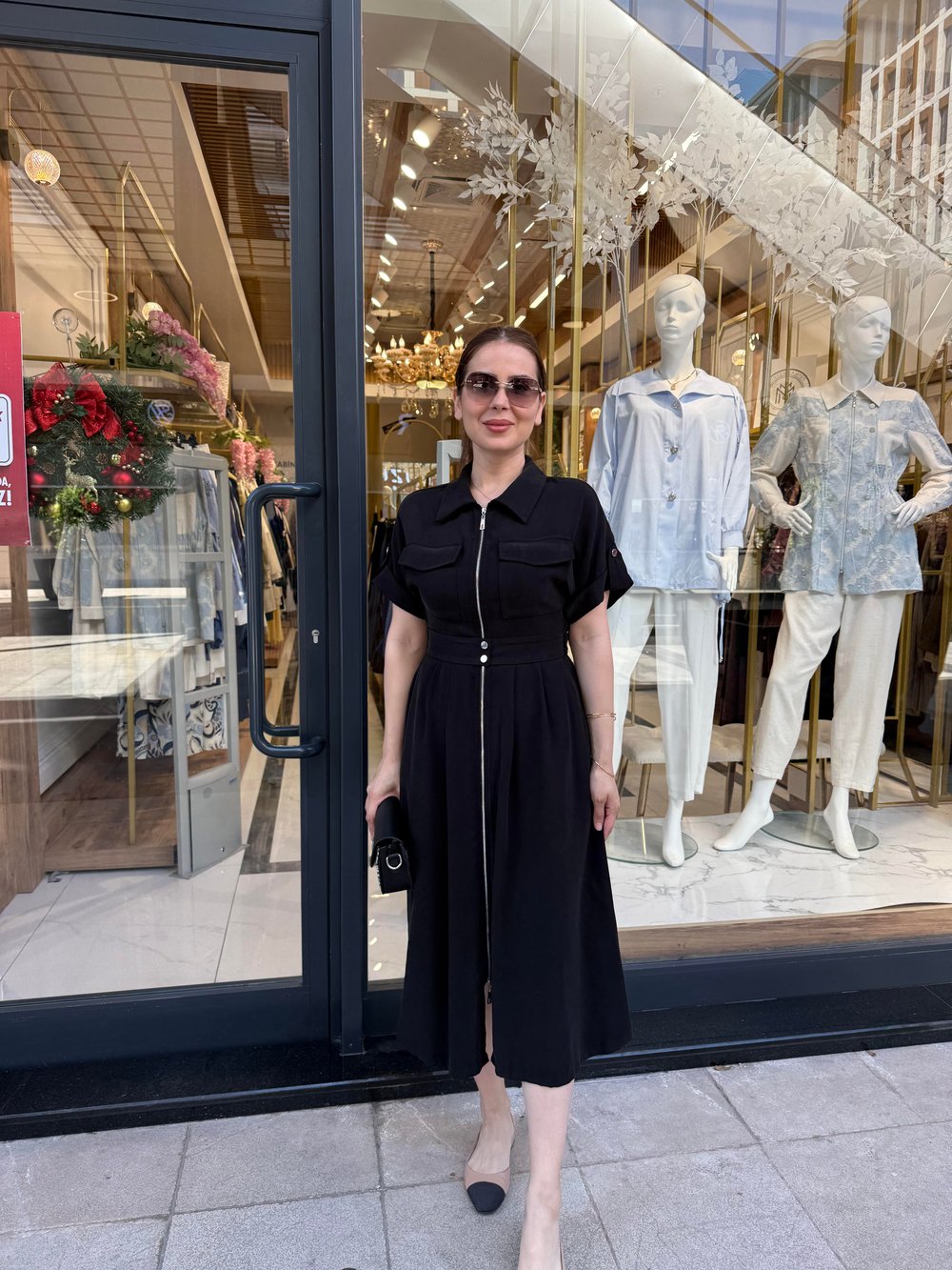 FERMUARLI TENCEL MİDİ ELBİSE