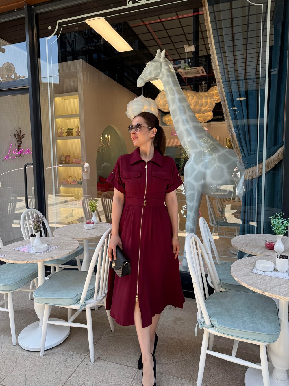 FERMUARLI TENCEL MİDİ ELBİSE