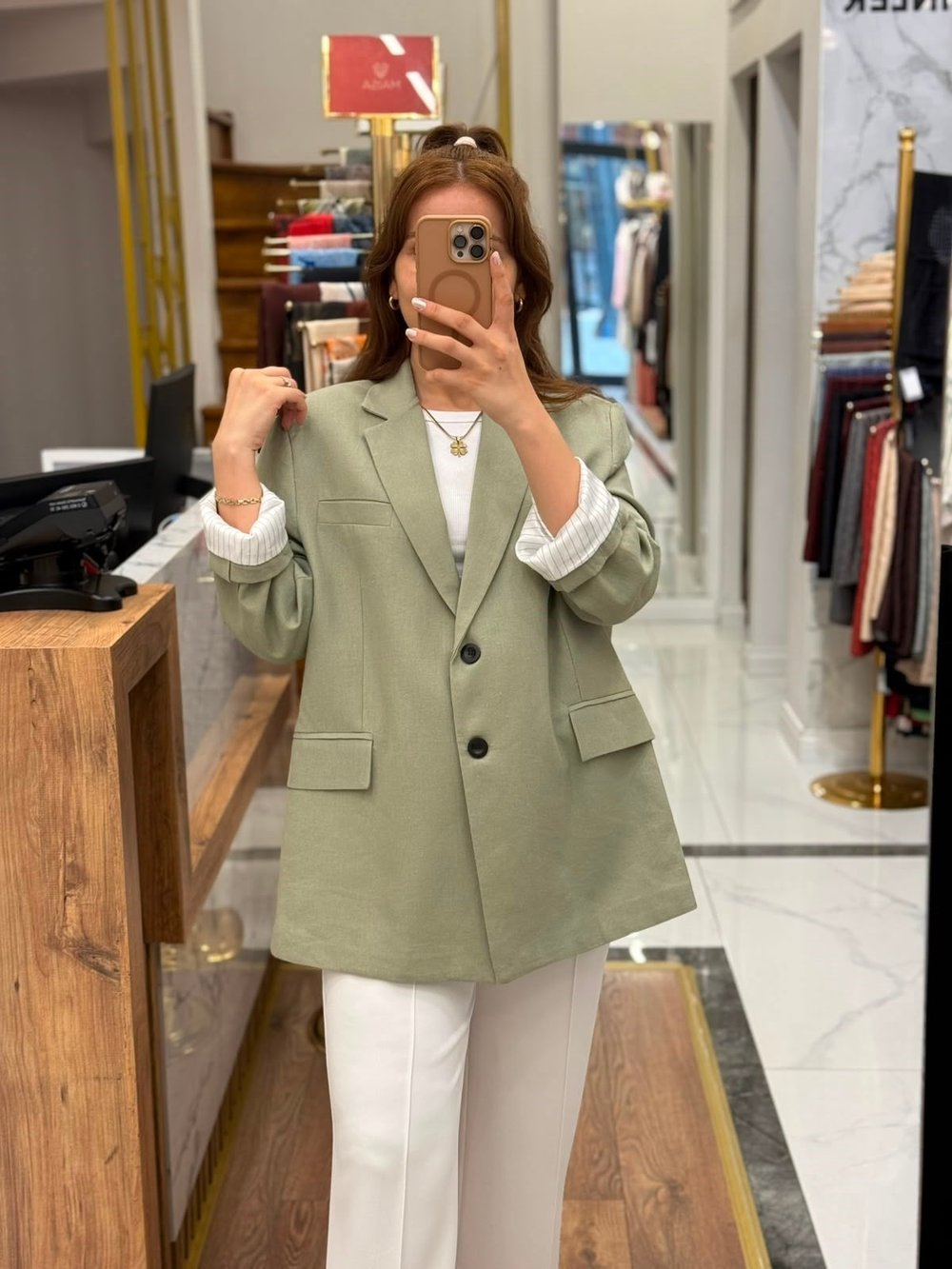 KETEN OVERSIZE CEKET-ÇAĞLA YEŞİLİ