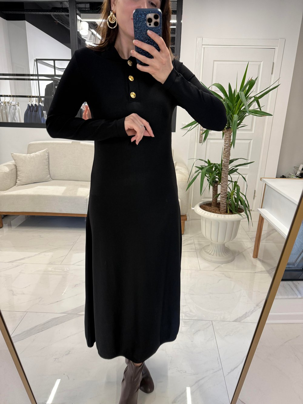 ÖNÜ DÜĞMELİ TRİKO ELBİSE