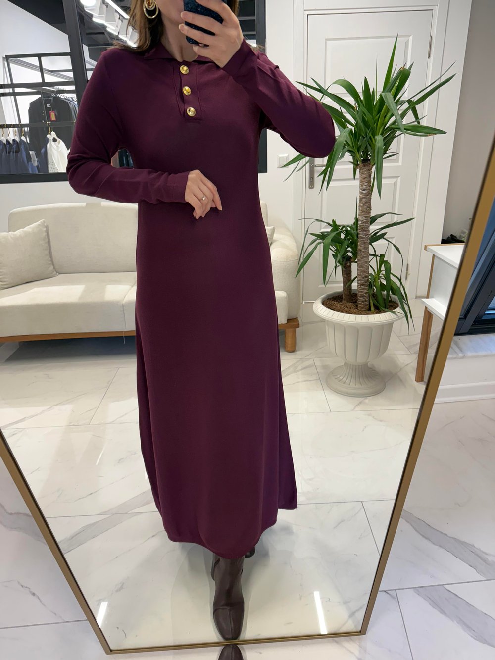 ÖNÜ DÜĞMELİ TRİKO ELBİSE