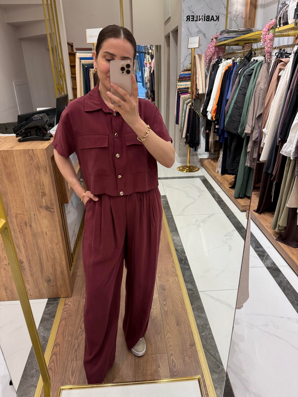 TENCEL CROP GÖMLEKLİ TAKIM BORDO