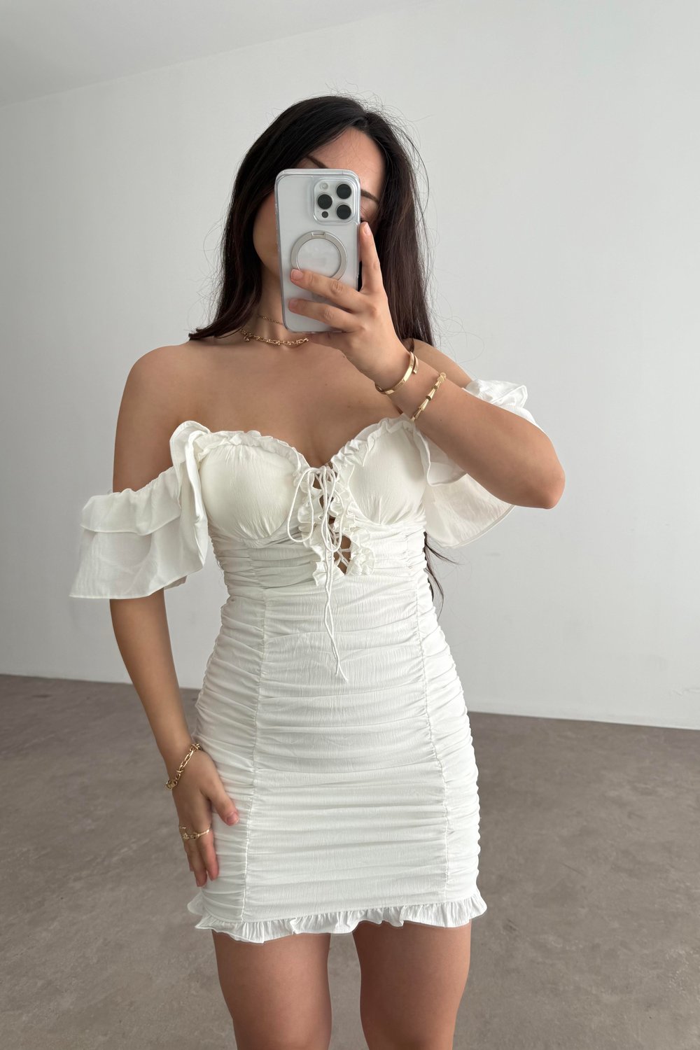 Angel Wing Beyaz Drapeli Elbise