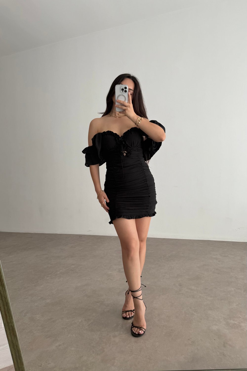 Angel Wing Siyah Drapeli Elbise