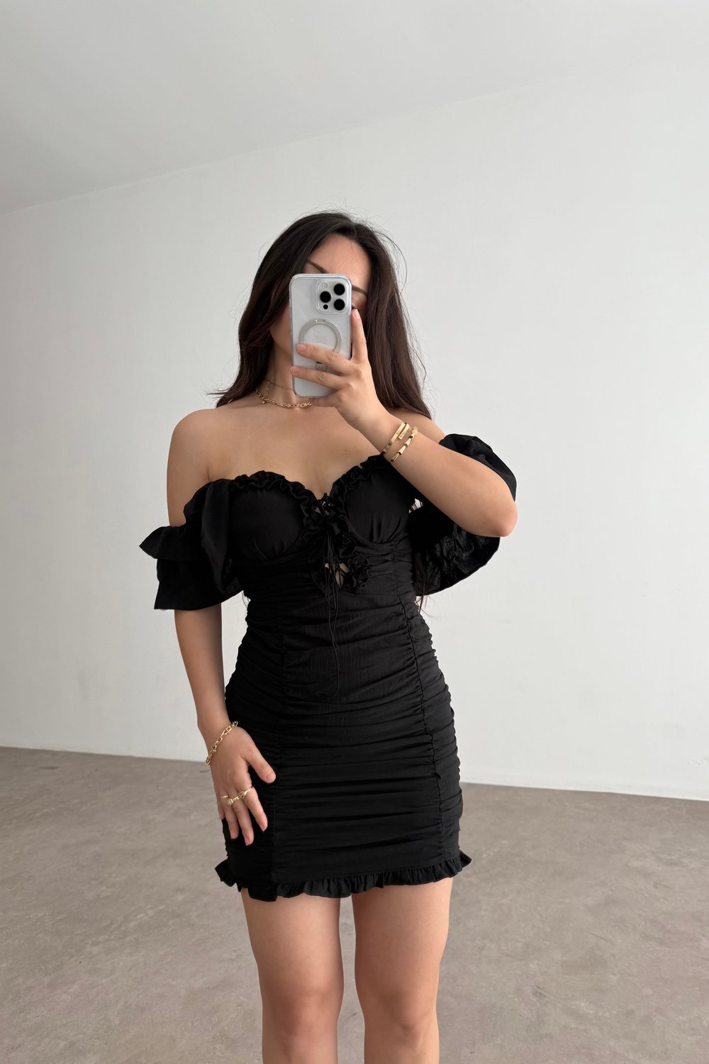 Angel Wing Siyah Drapeli Elbise