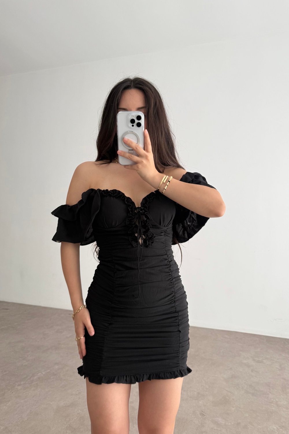 Angel Wing Siyah Drapeli Elbise