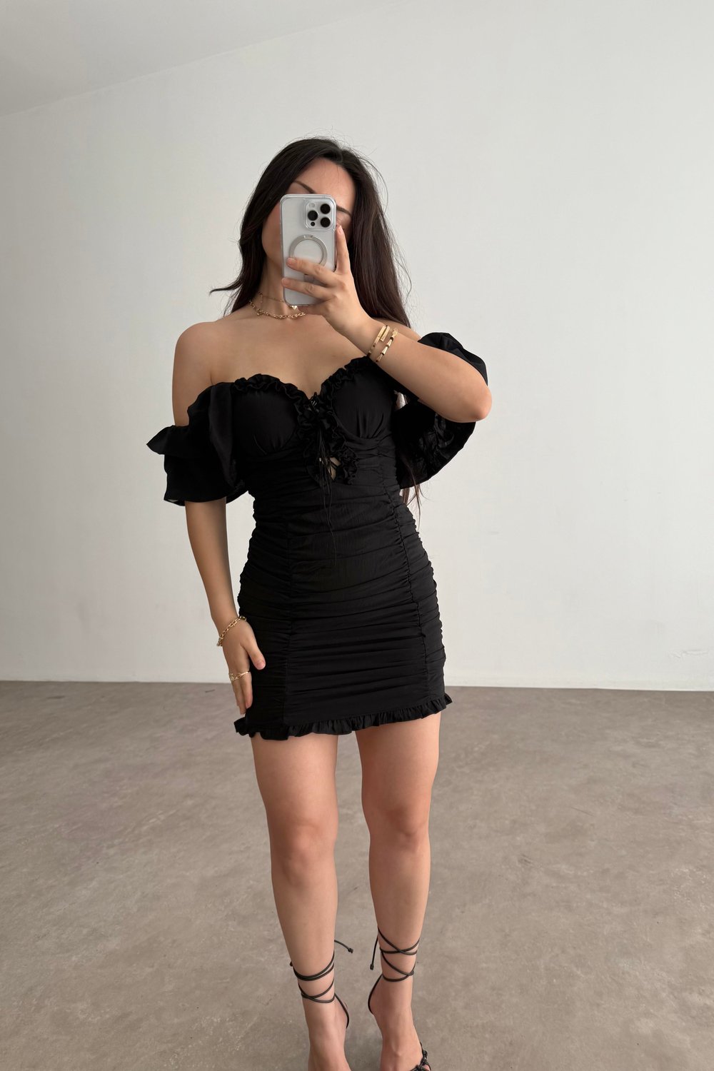 Angel Wing Siyah Drapeli Elbise