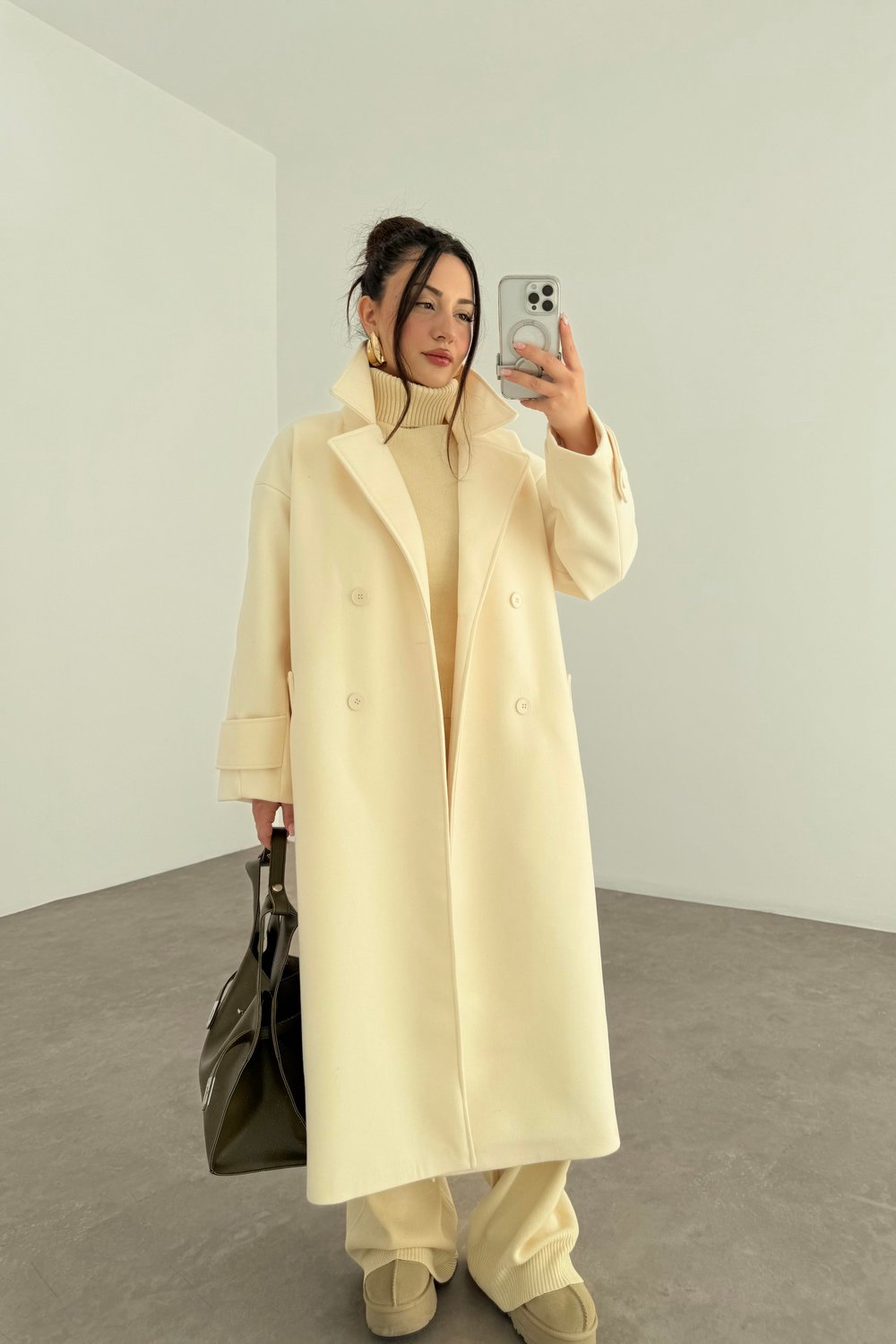 Angora Premium Klasik Ekru Kaban