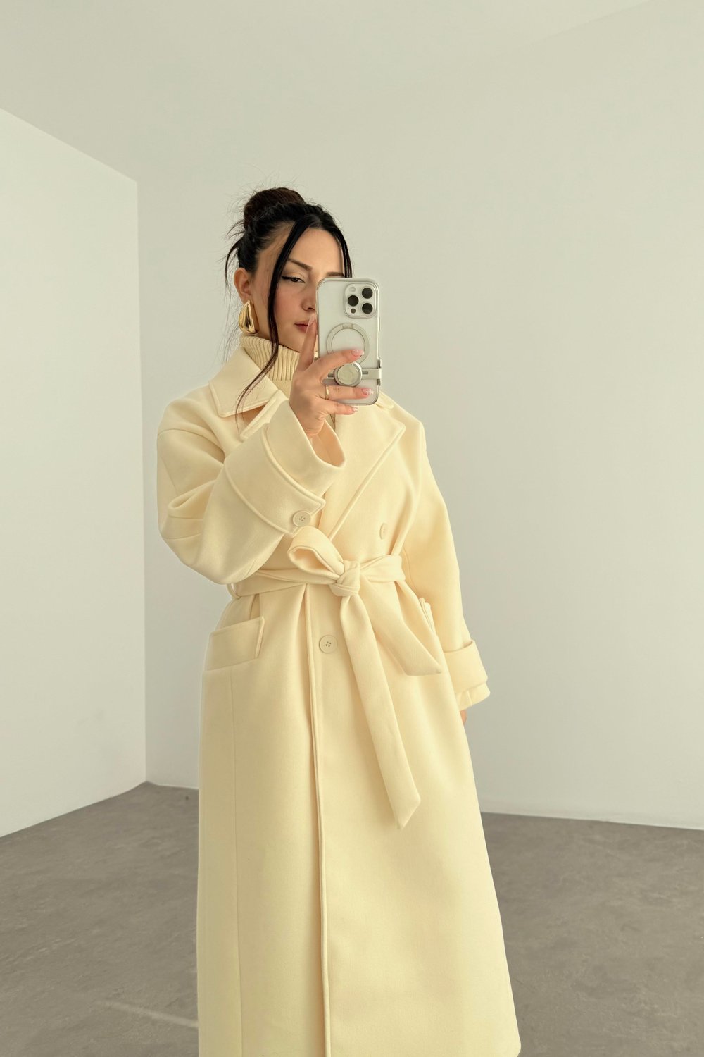 Angora Premium Klasik Ekru Kaban