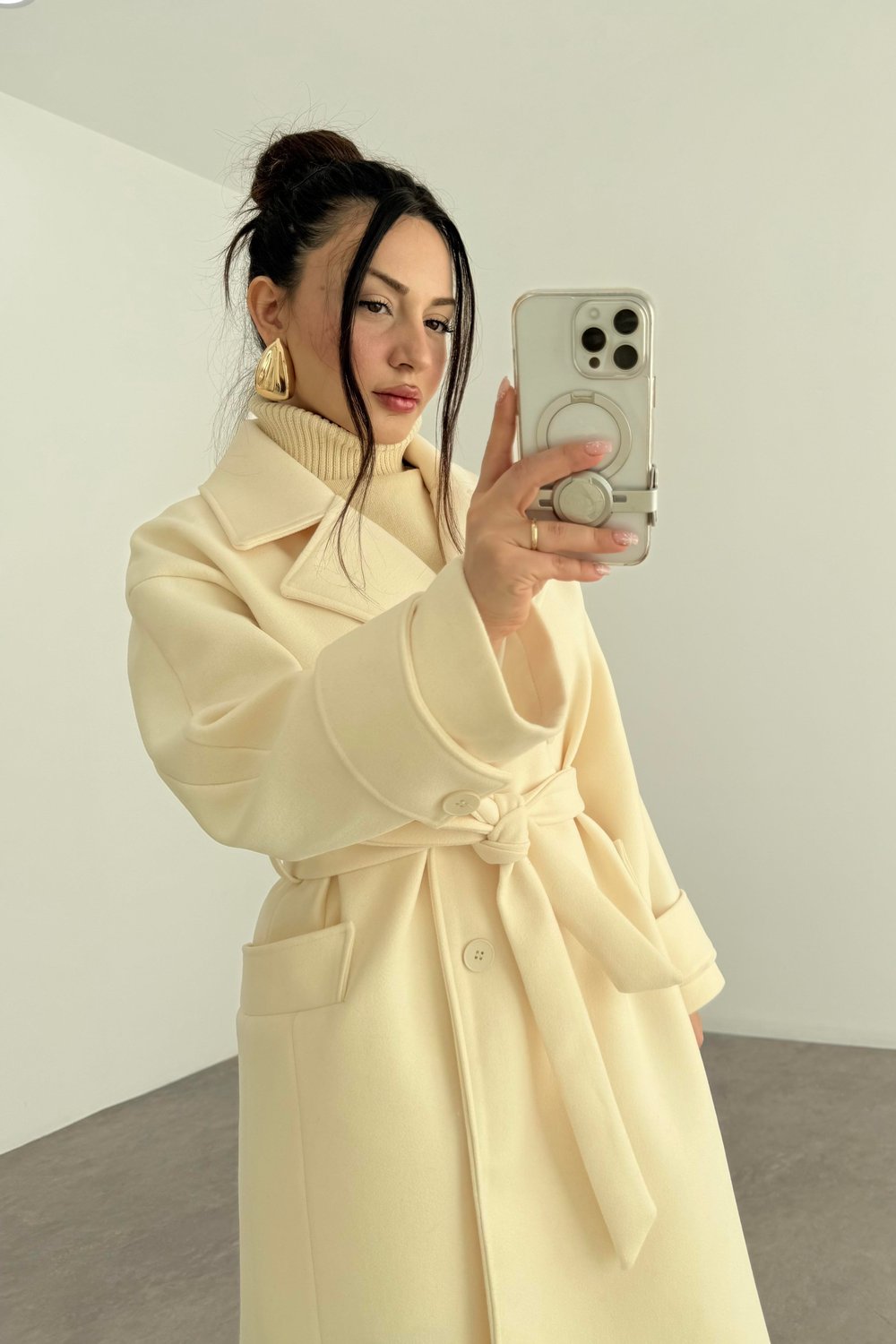 Angora Premium Klasik Ekru Kaban