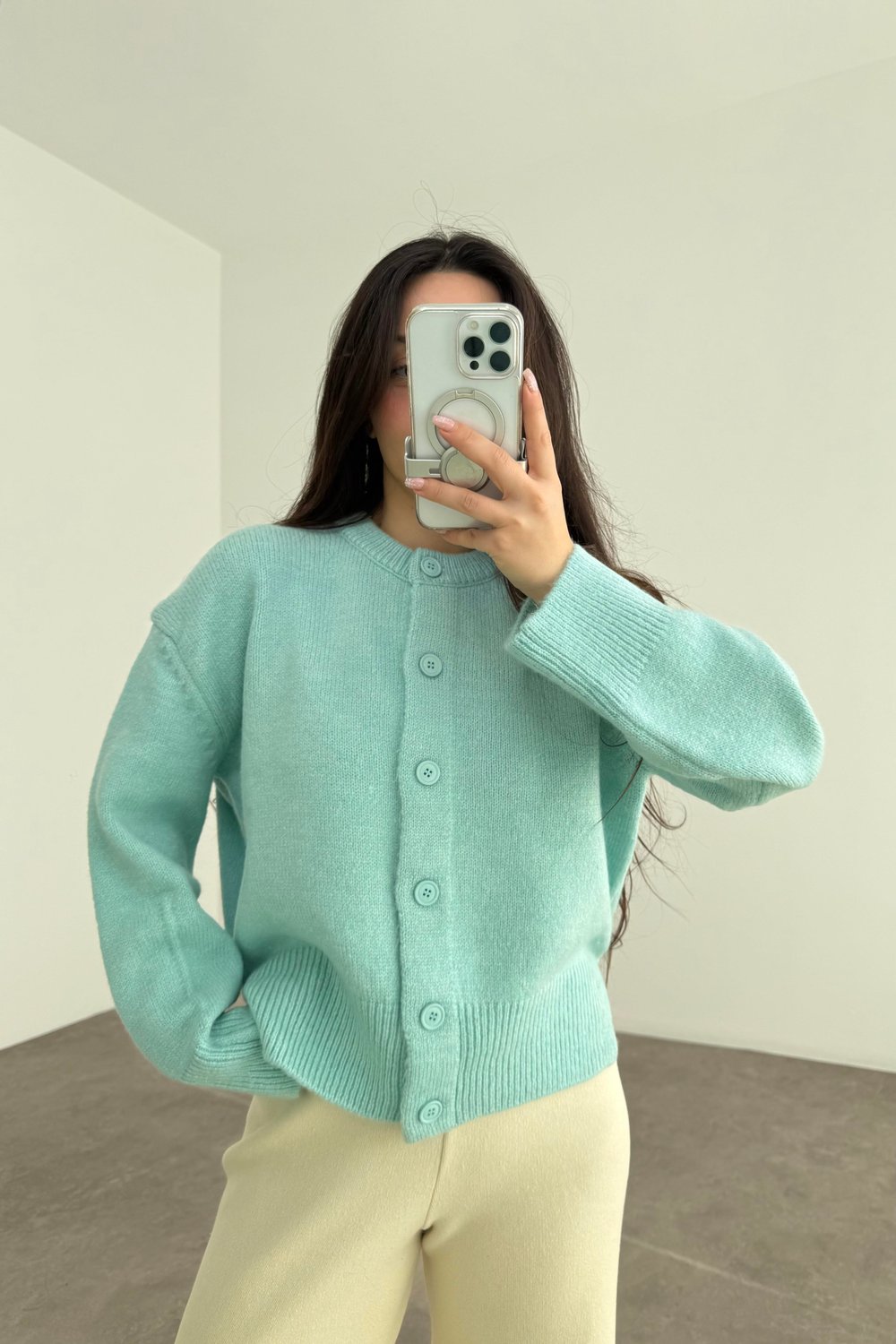 Ass Orijinal Düğmeli Premium Kalite Su Yeşili Hırka