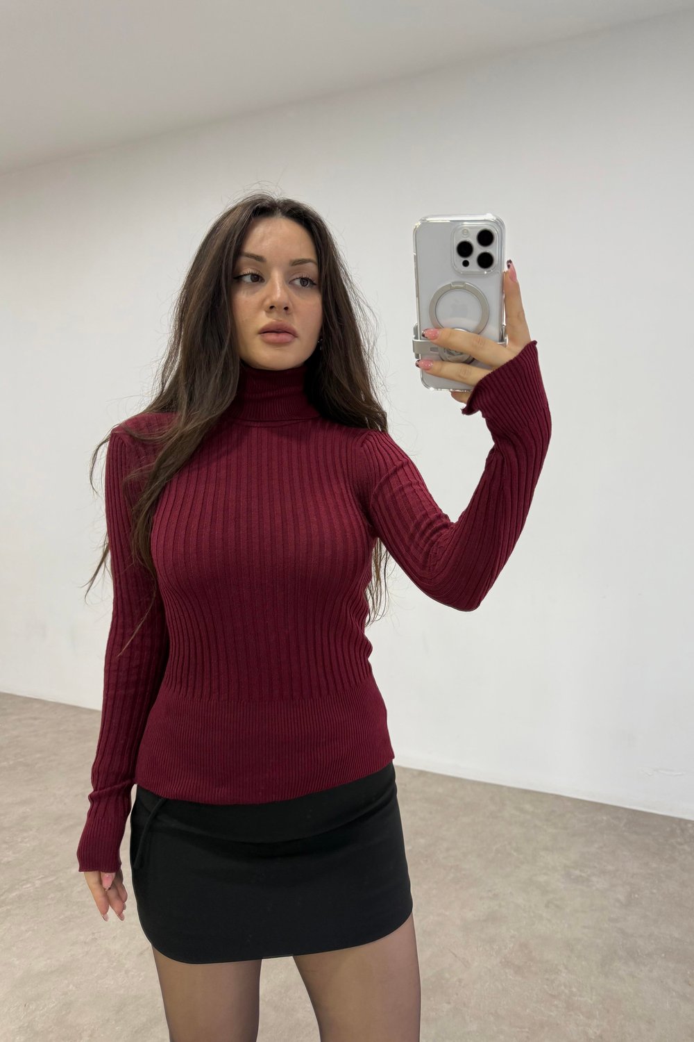 Balıkçı Yaka Poliamid Basic Bordo Body