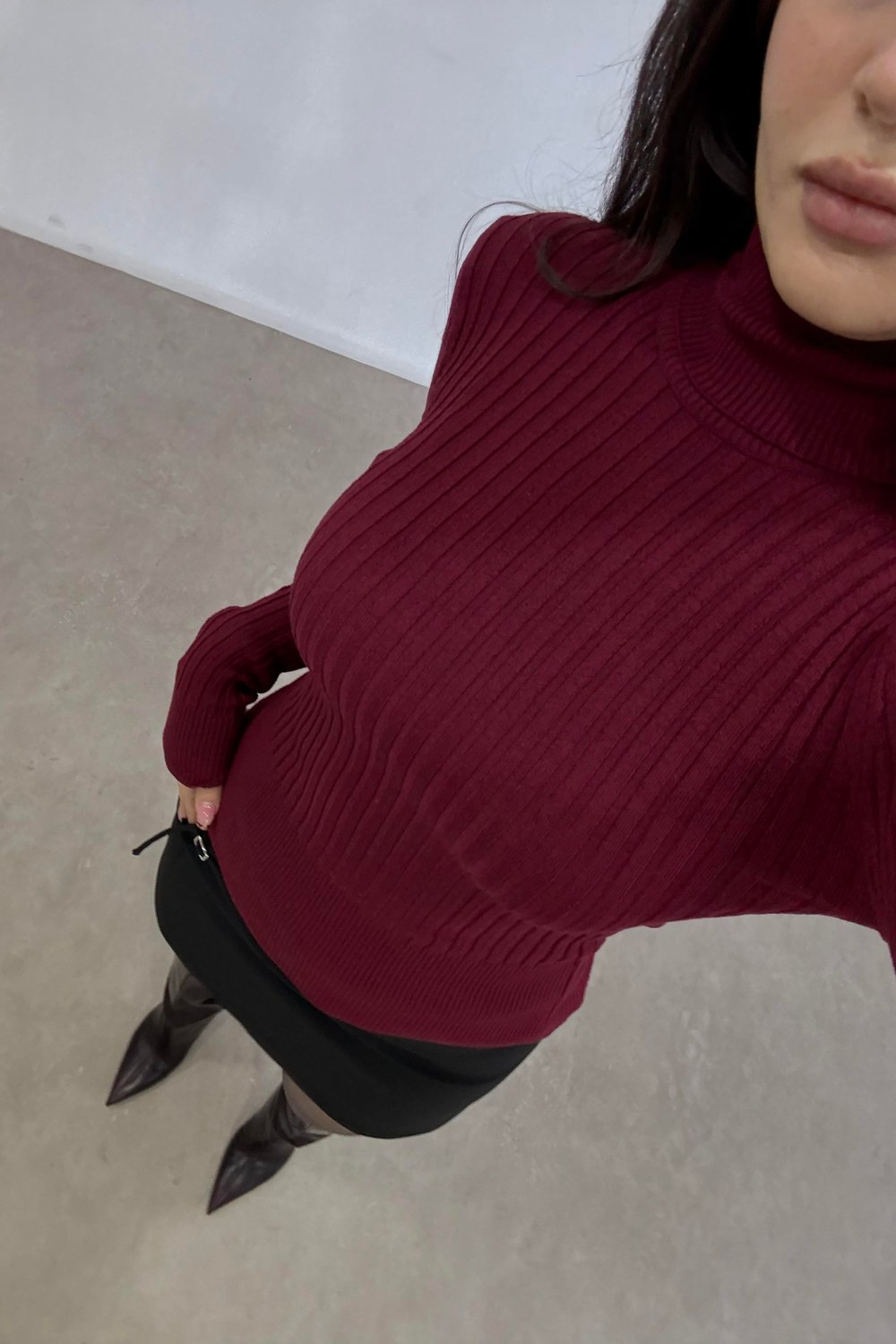 Balıkçı Yaka Poliamid Basic Bordo Body