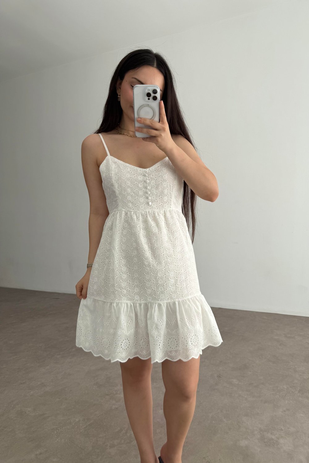 Beyaz Fisto Pamuk Dokuma Beyaz Elbise