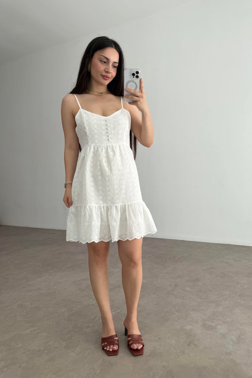 Beyaz Fisto Pamuk Dokuma Beyaz Elbise