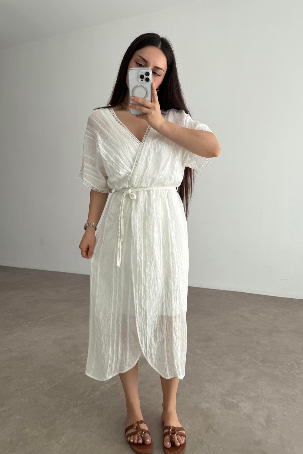 Helenistik Beyaz Midi Elbise