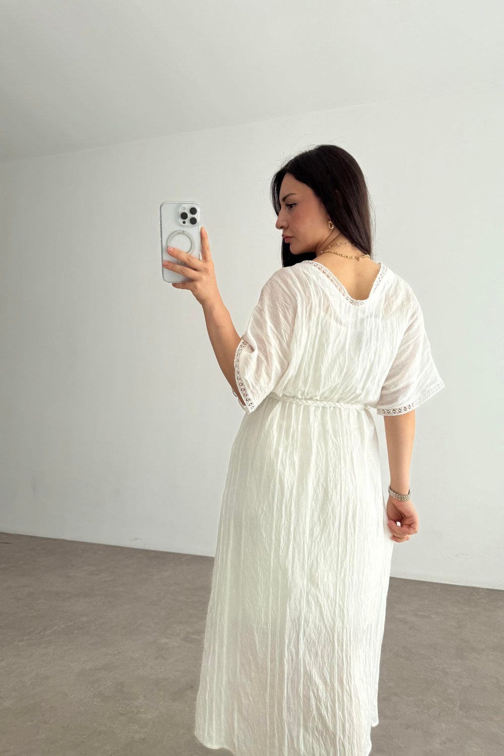 Helenistik Beyaz Midi Elbise