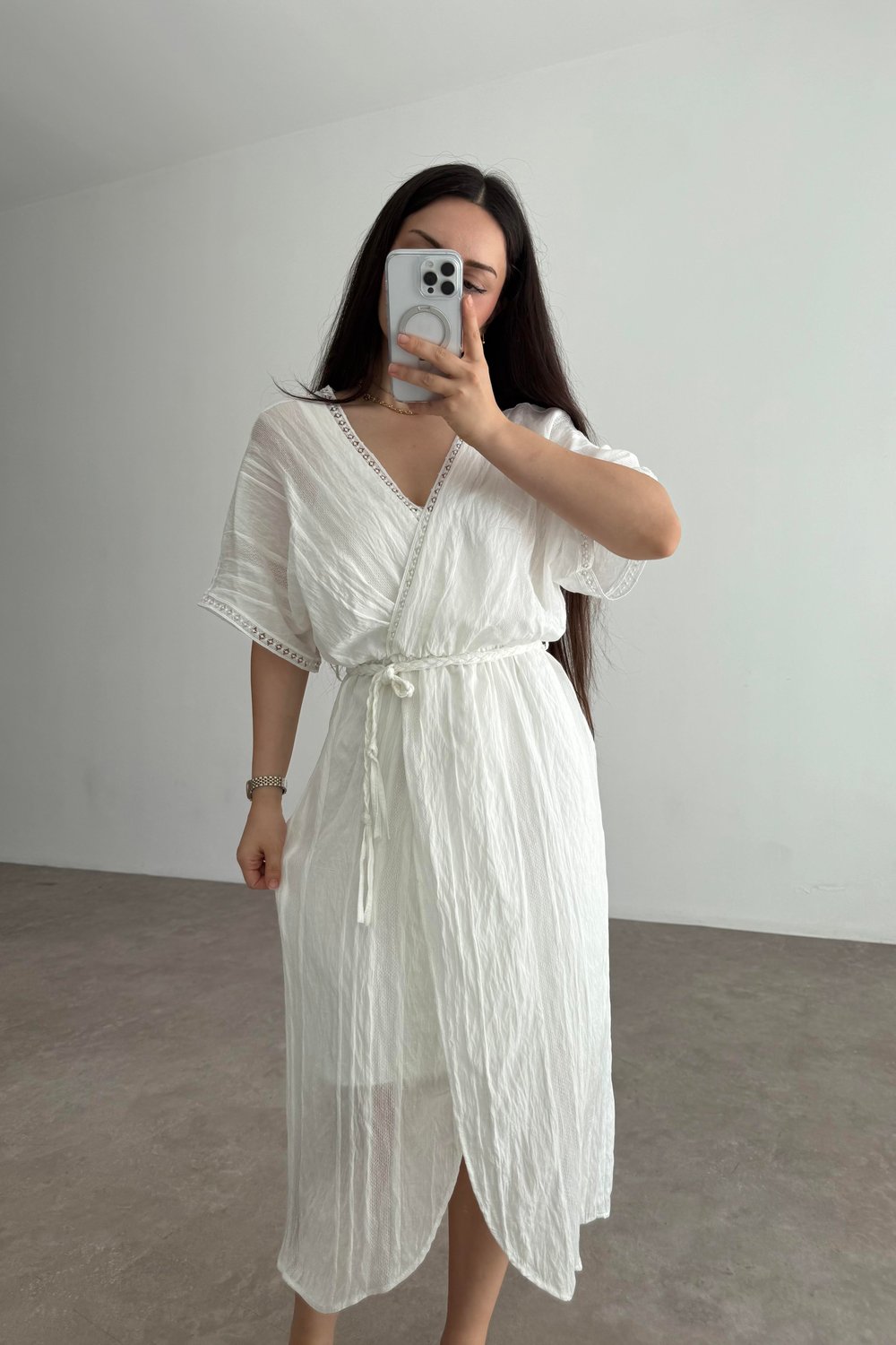 Helenistik Beyaz Midi Elbise