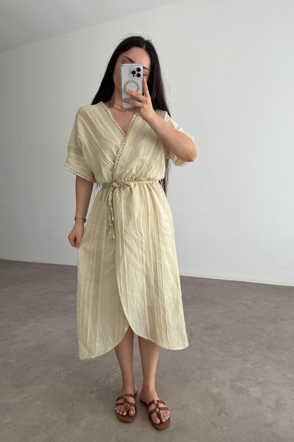 Helenistik Yeşil Midi Elbise 