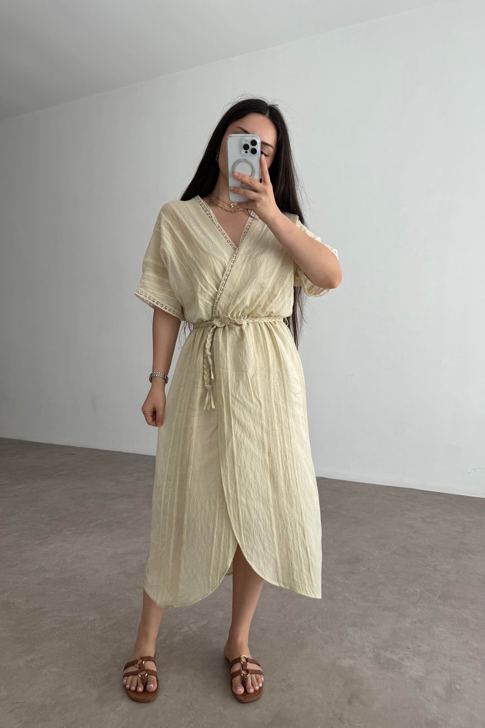 Helenistik Yeşil Midi Elbise 