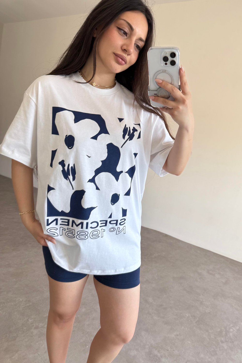 HM Mavi Çiçek Baskılı T-shirt