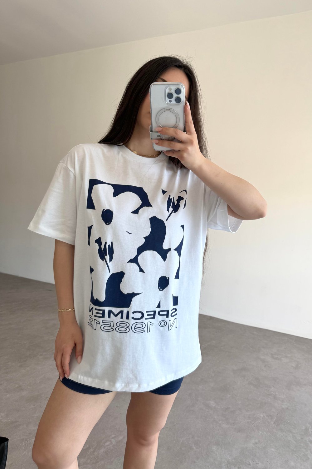 HM Mavi Çiçek Baskılı T-shirt