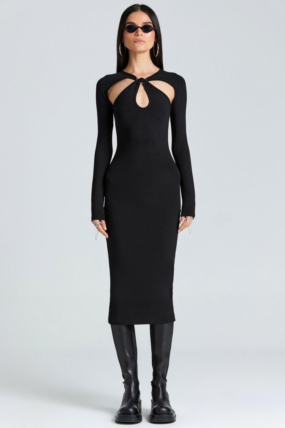 Jade Damla Dekolteli Midi Elbise