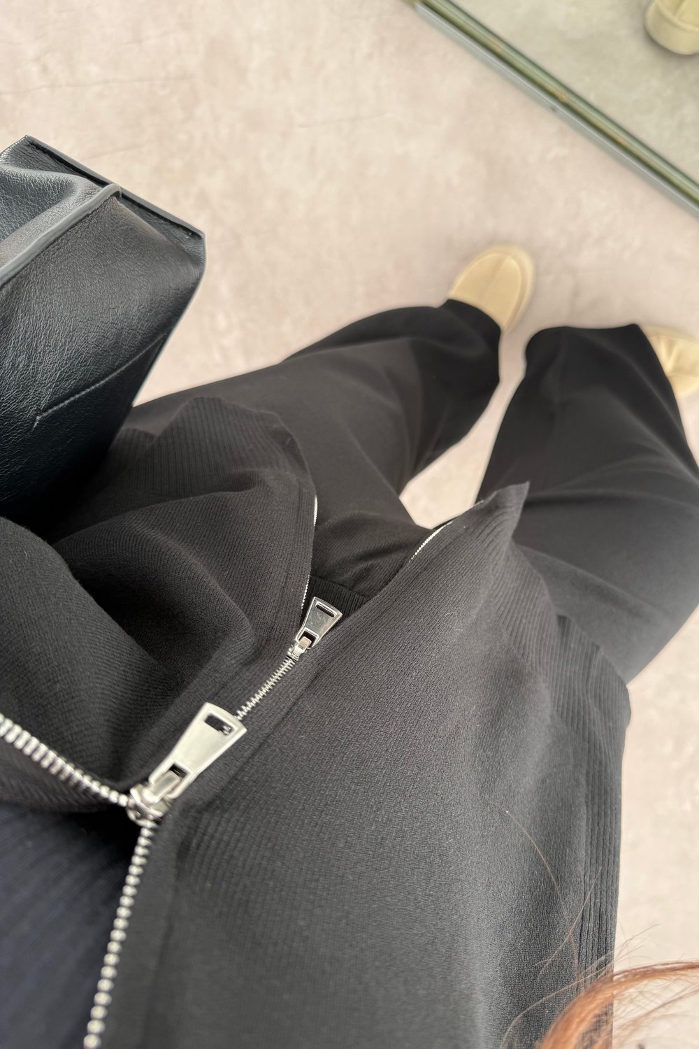 Kapüşonlu Premium Triko Çift Fermuarlı Siyah Takım