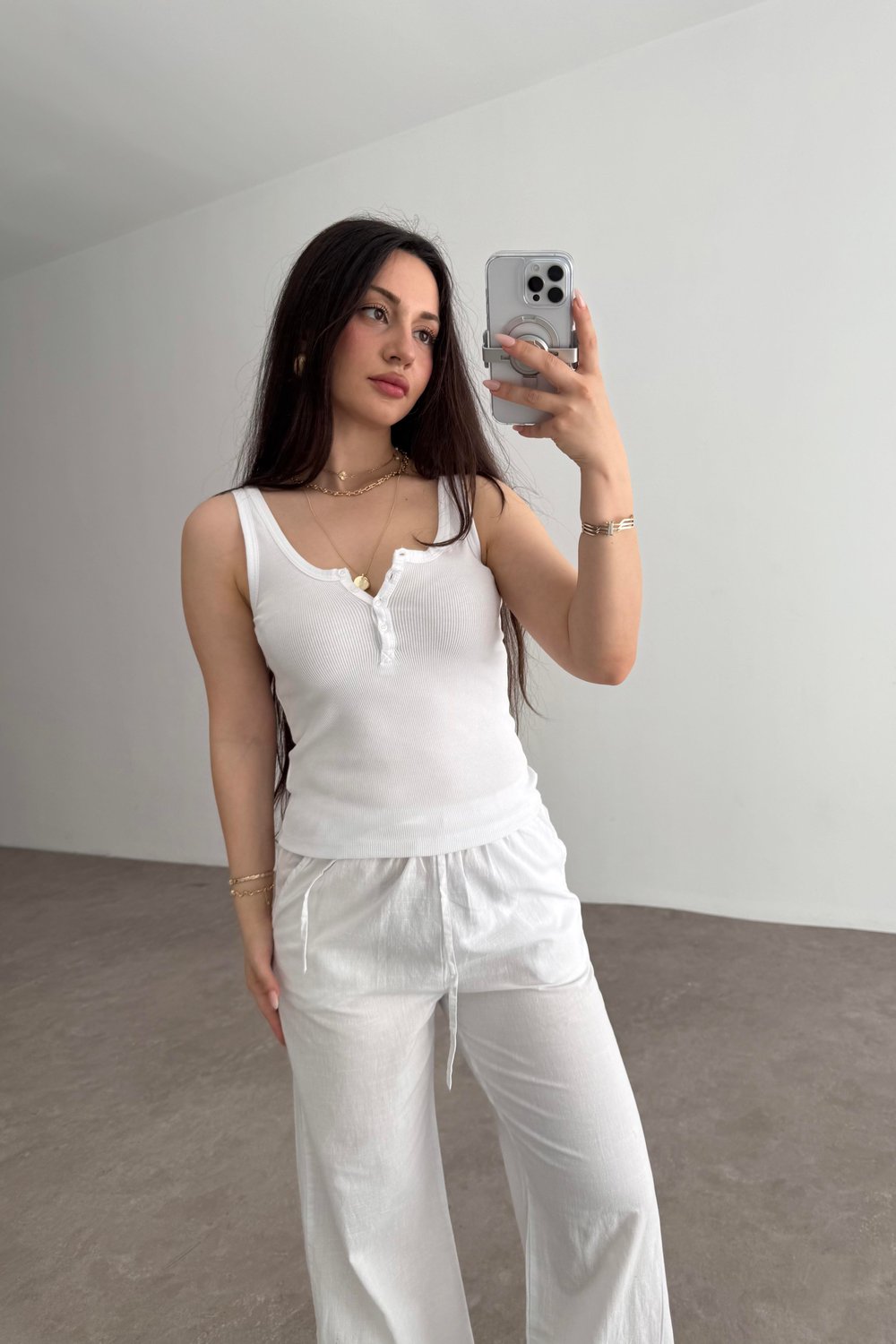 Önü Düğmeli Atlet Beyaz