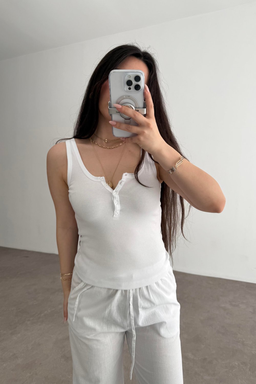 Önü Düğmeli Atlet Beyaz