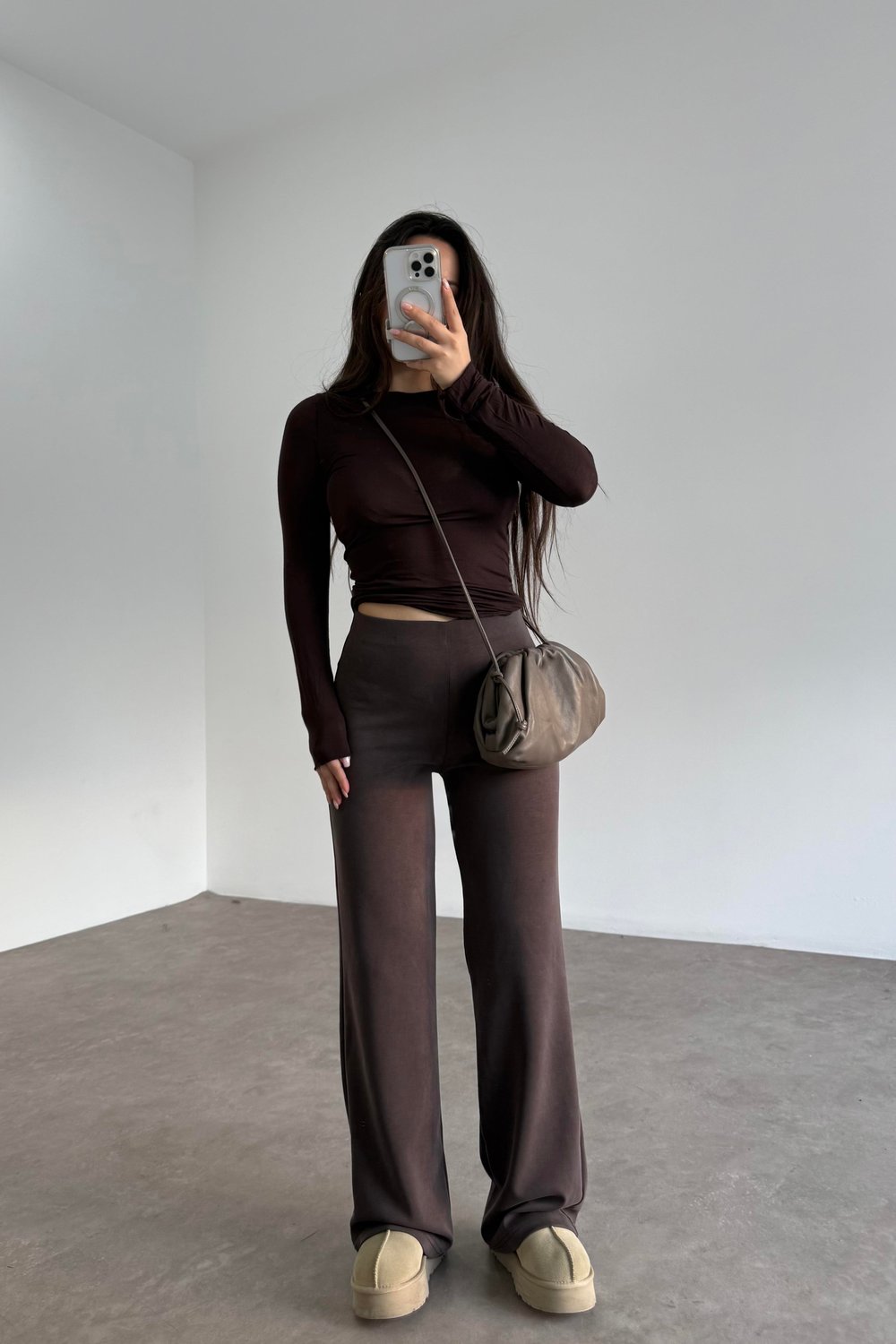 Oys. Modal Likralı Yüksek Belli Kahve Spor Pantolonu