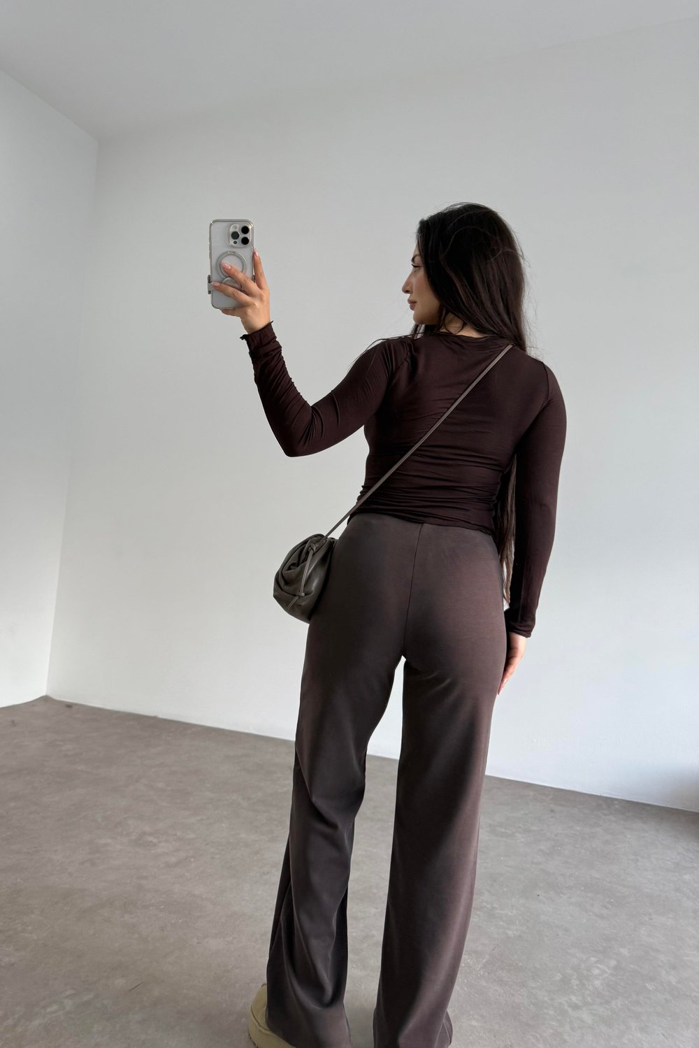 Oys. Modal Likralı Yüksek Belli Kahve Spor Pantolonu