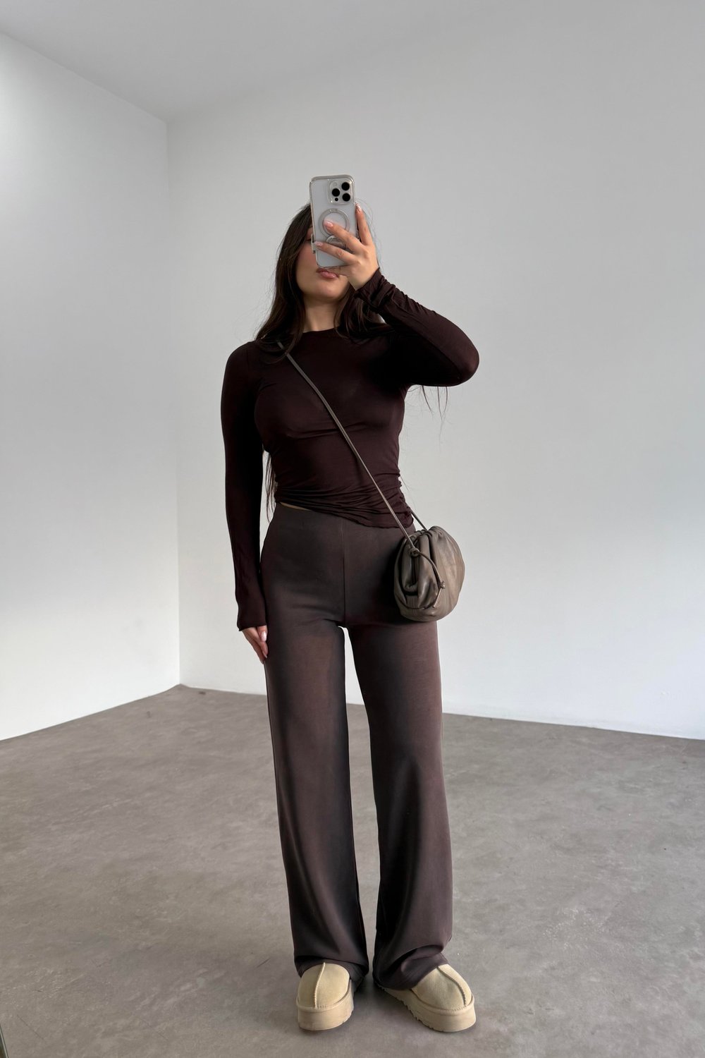 Oys. Modal Likralı Yüksek Belli Kahve Spor Pantolonu