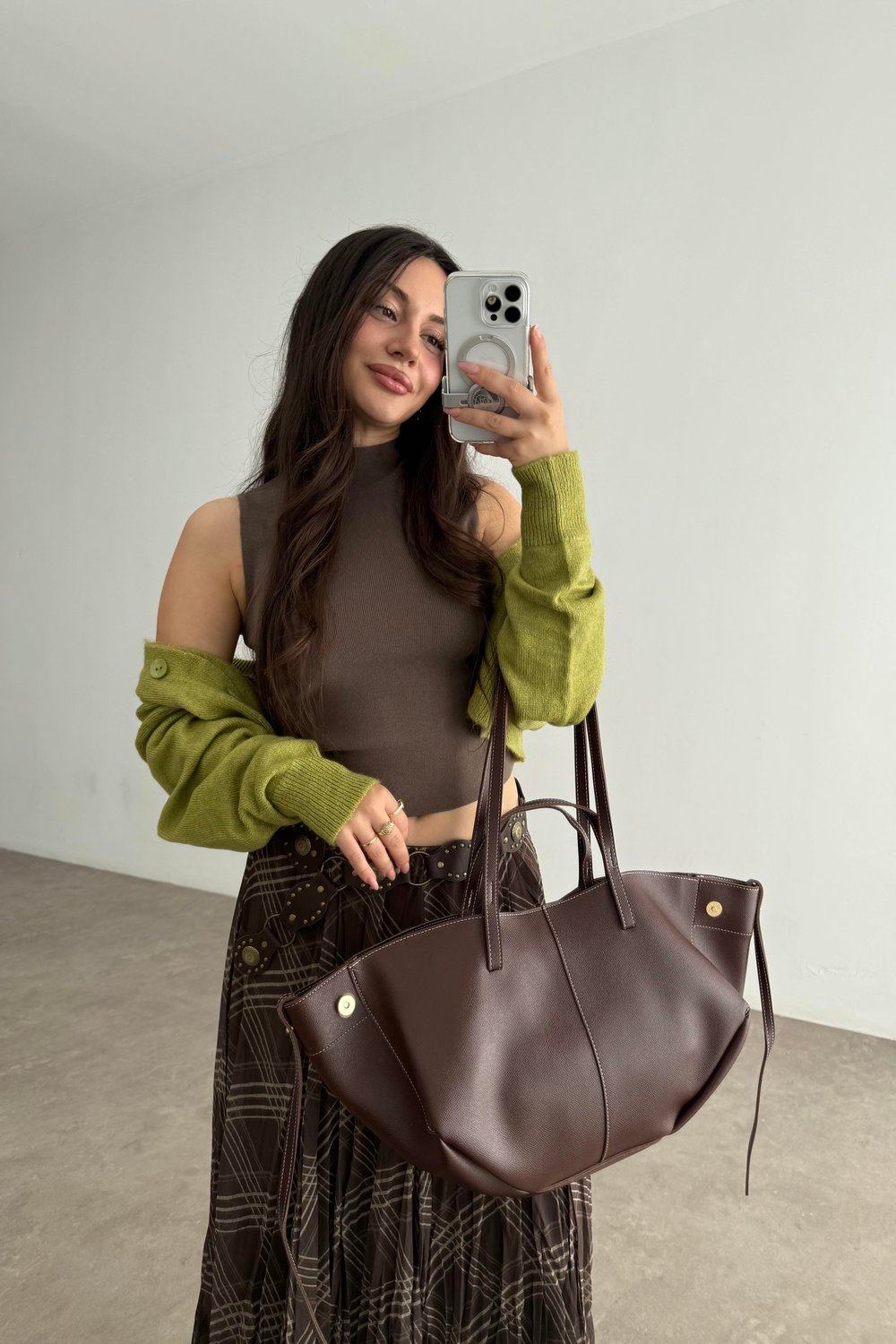 Pln Model Uzun Kısa Kol Askılı Çanta Kahve