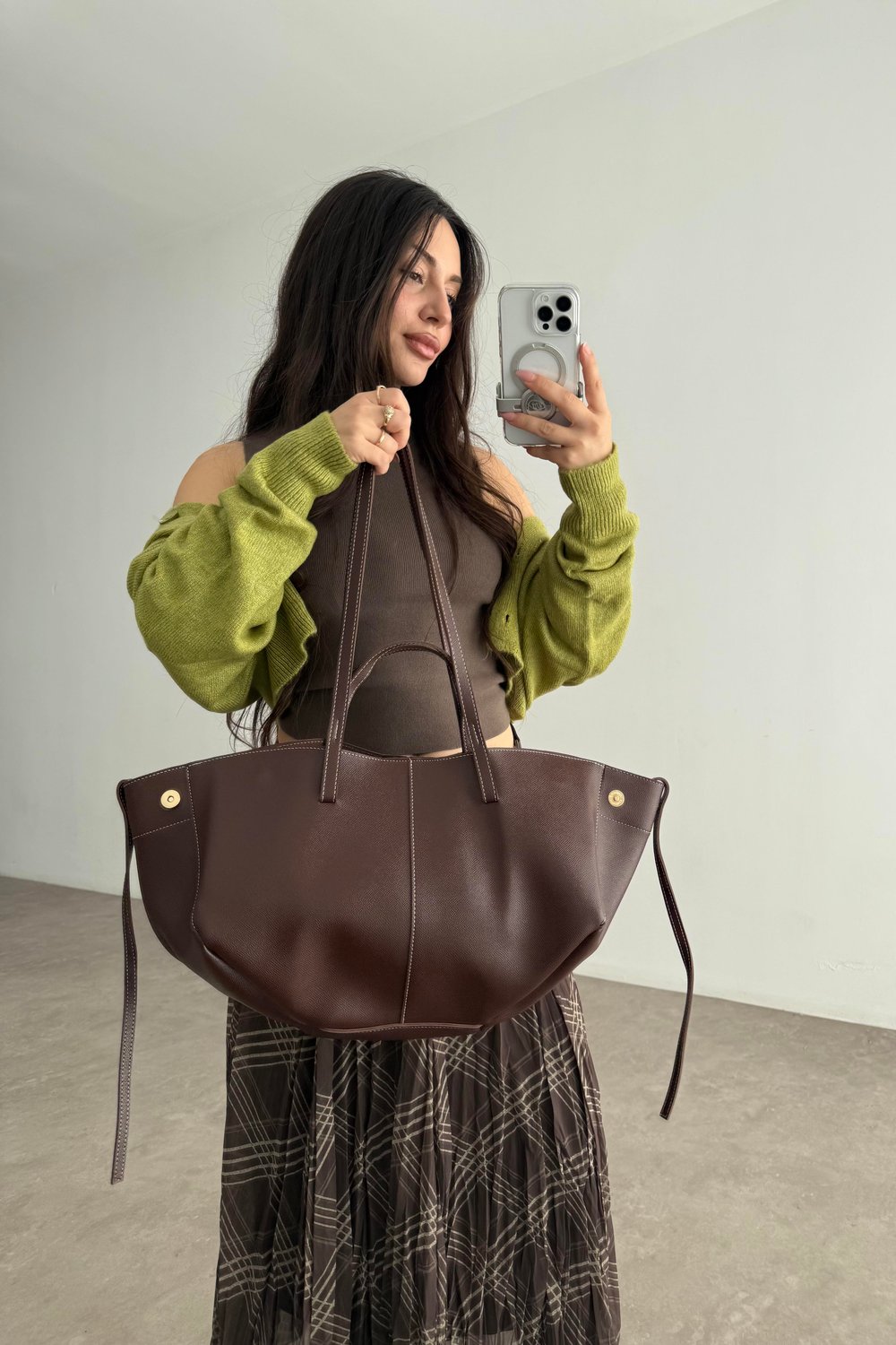 Pln Model Uzun Kısa Kol Askılı Çanta Kahve