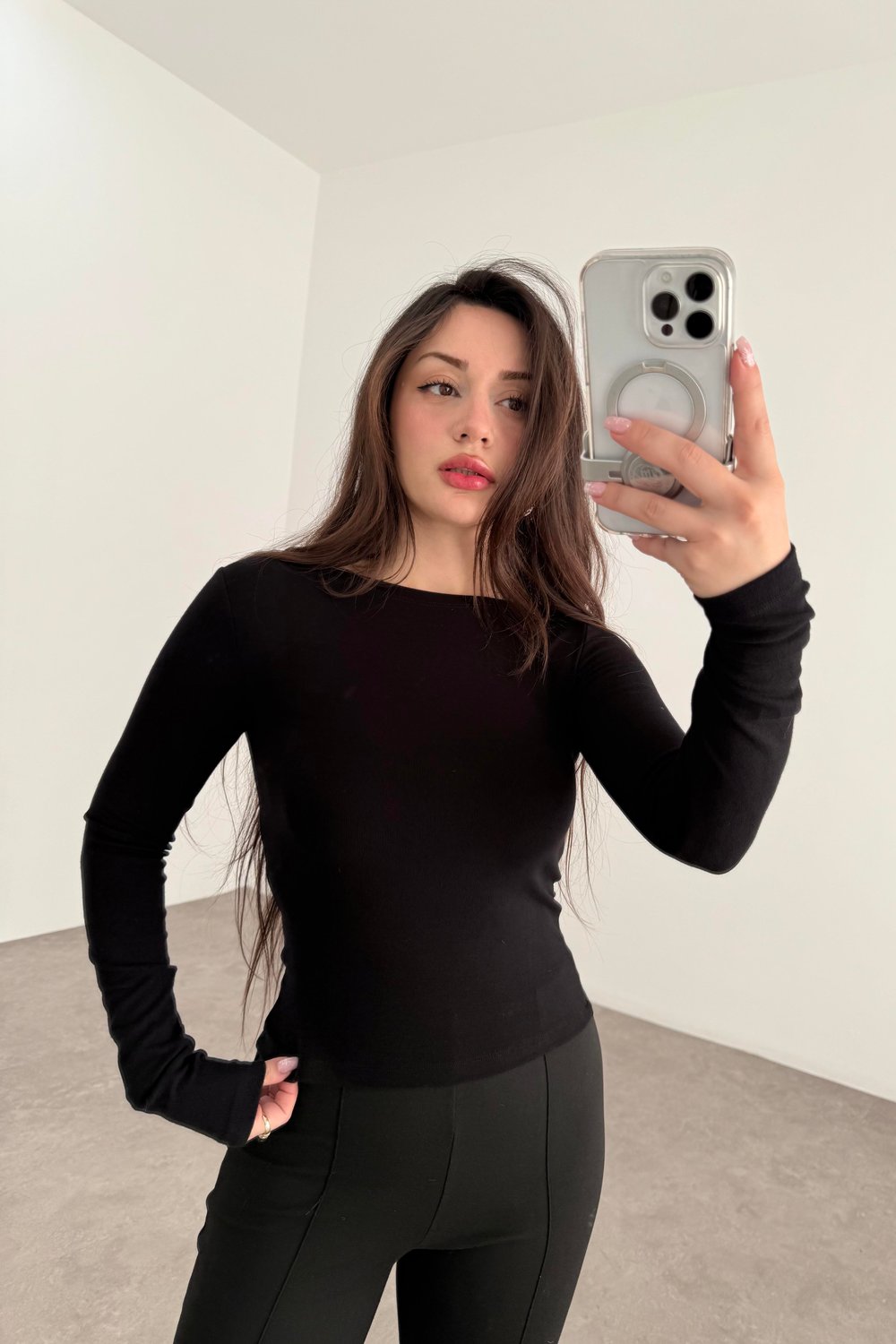 Premiium Düz Yakalı Opak Siyah Body