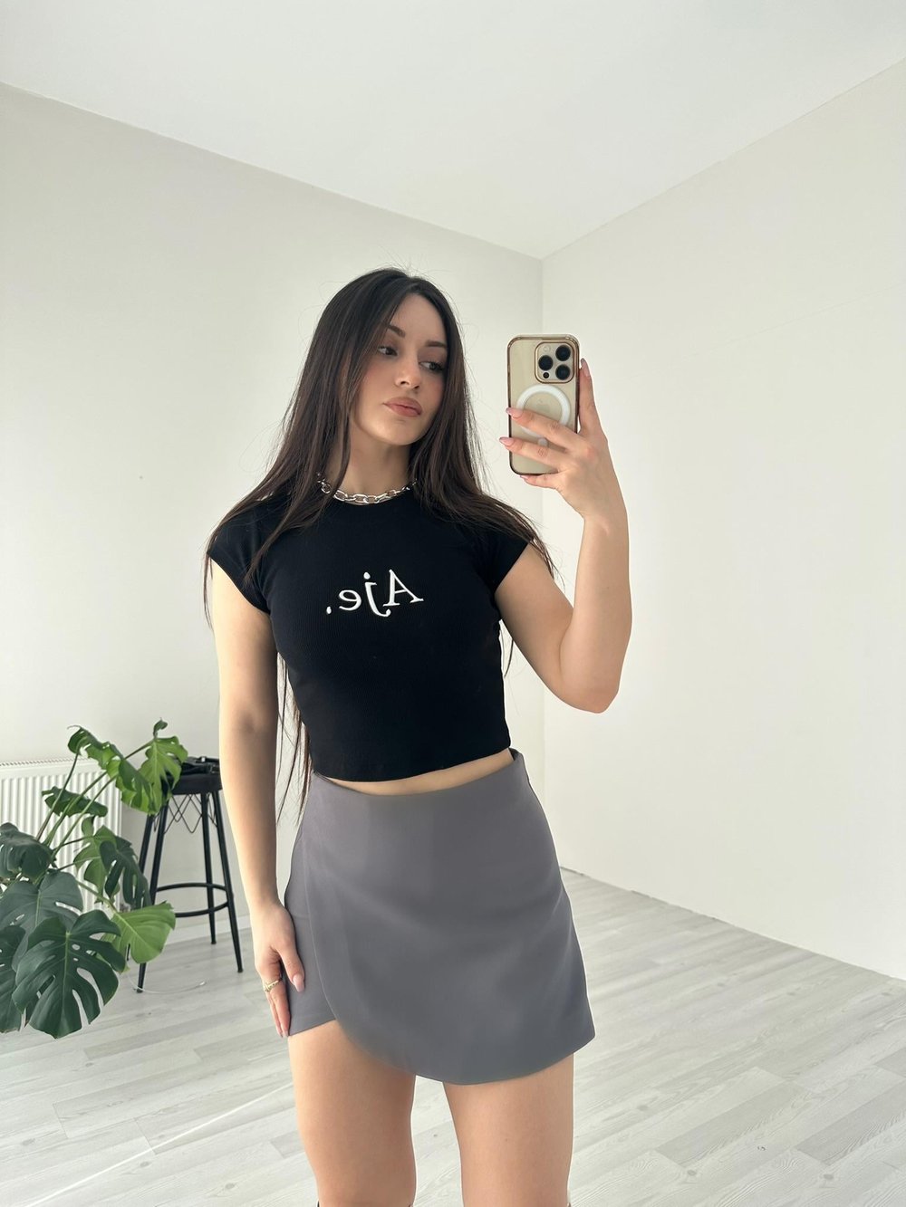 Premium Aje Nakışlı Siyah Body