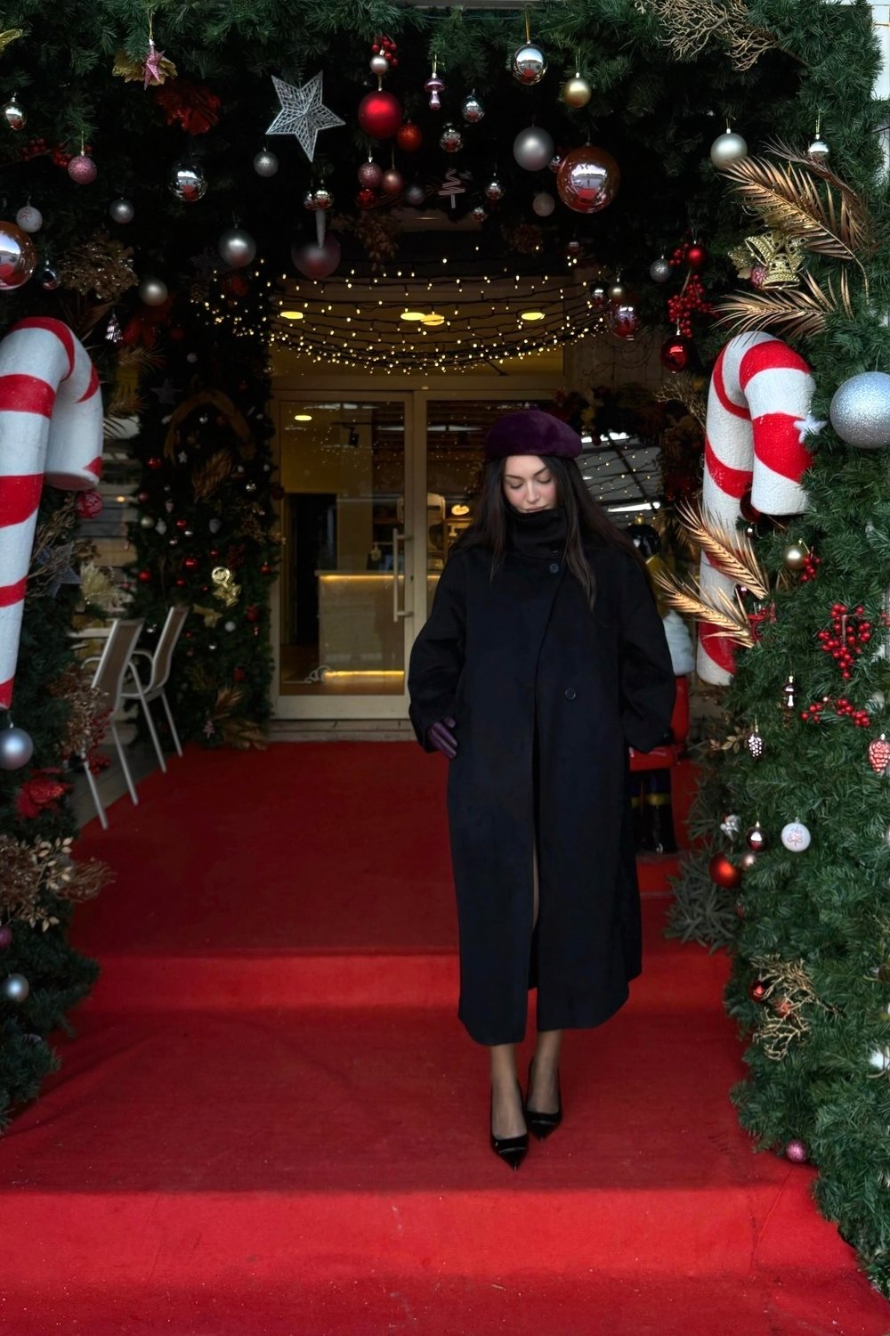 Premium Diana Dik Yakalı Kaşe Kaban Siyah