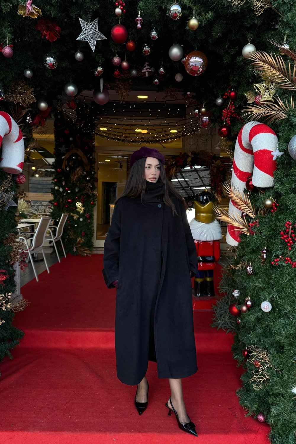 Premium Diana Dik Yakalı Kaşe Kaban Siyah