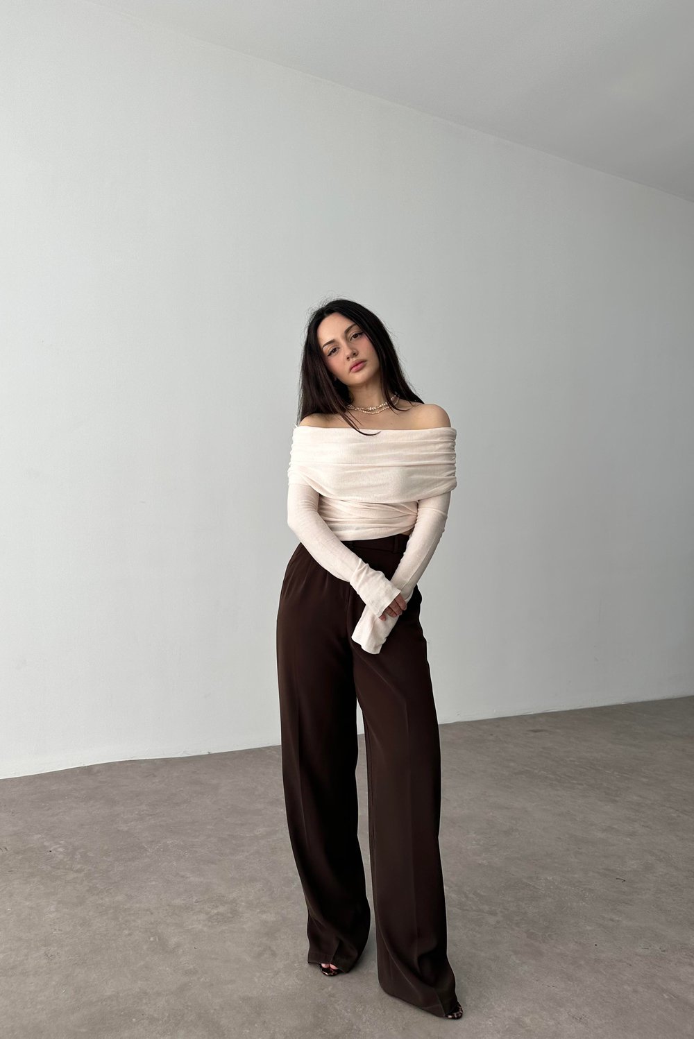 Premium Gold Düğmeli Palazzo Kahve