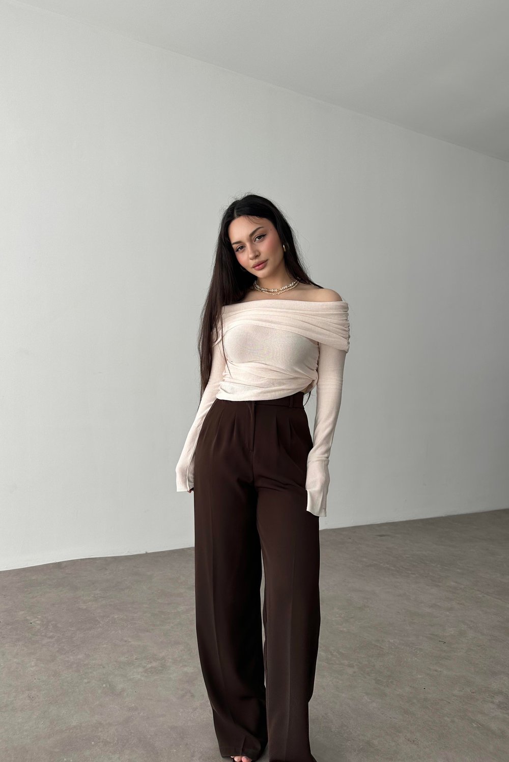 Premium Gold Düğmeli Palazzo Kahve