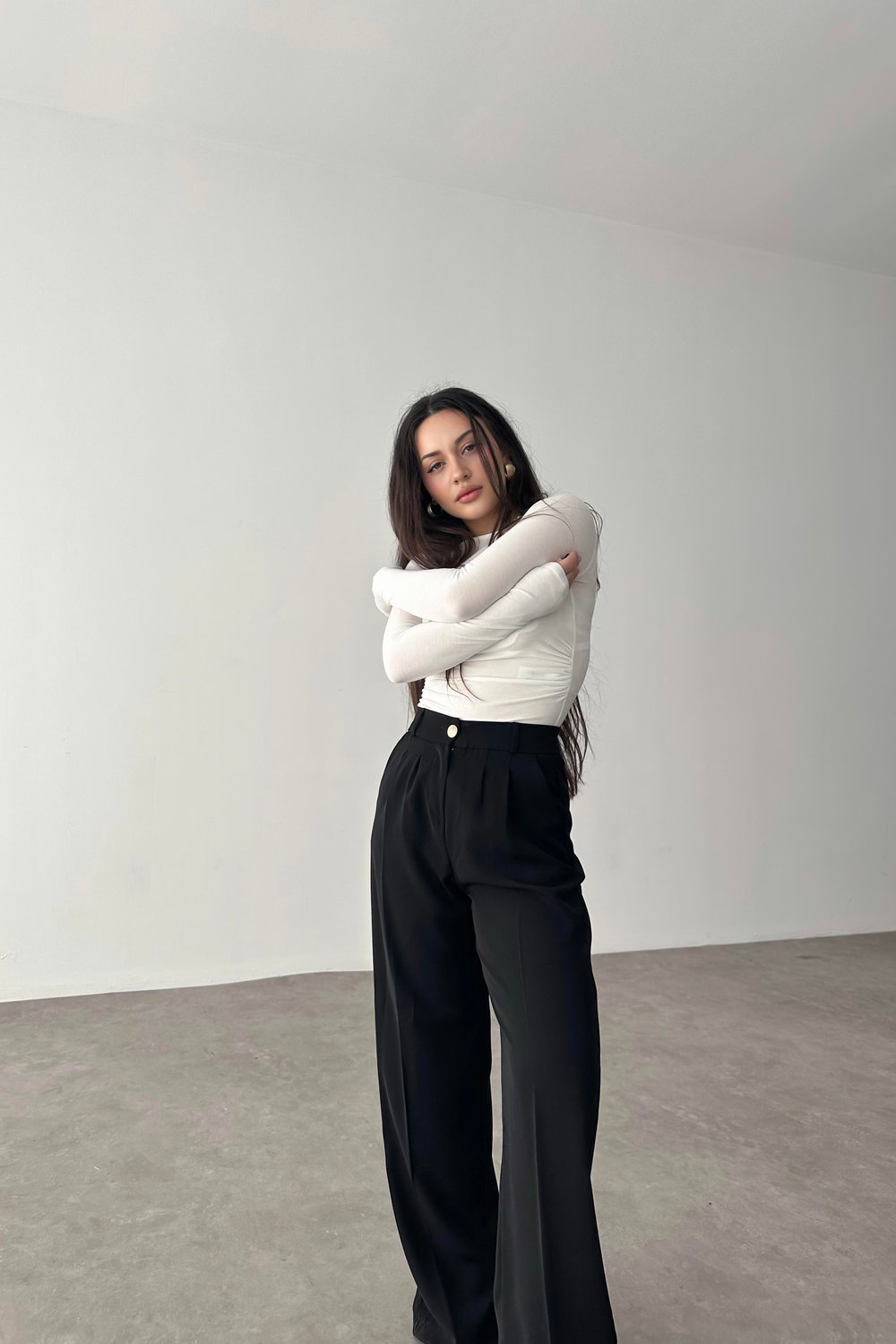 Premium Gold Düğmeli Palazzo Siyah